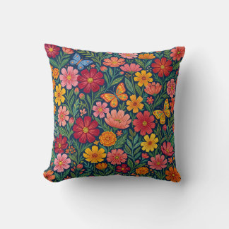 Mexican Folk Art Throw Pillow - Colourful Cosmos