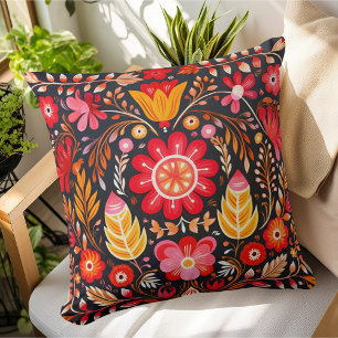 Mexican Folk Art Title Pattern Throw Pillow