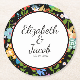 Mexican Folk Art Wedding Round Paper Coaster