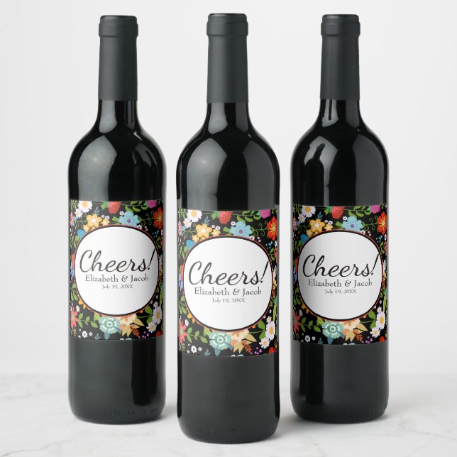 Mexican Folk Art Wedding Wine Label (Bottles)