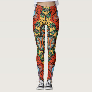 Mexican folk ethnic colourful seamless pattern leggings