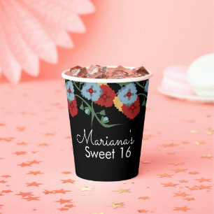 Mexican Folk Florals Greenery Sweet 16 Birthday Paper Cups