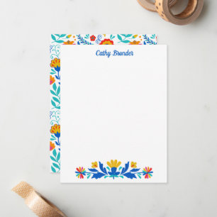 Mexican Folk Pattern Floral Personalized Name Card