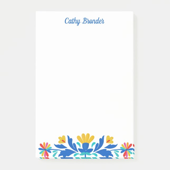 Mexican Folk Pattern Personalized Name Post-it Notes (Front)