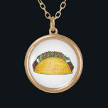 Mexican Food Foodie Taco Tacos Cinco de Mayo Gift Gold Plated Necklace<br><div class="desc">Necklace features an original marker illustration of a tasty Mexican food hard shell taco stuffed with beef,  cheese,  lettuce,  tomato,  and sour cream. Great for your favourite foodie!</div>