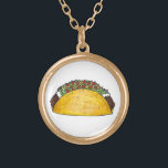 Mexican Food Foodie Taco Tacos Cinco de Mayo Gift Gold Plated Necklace<br><div class="desc">Necklace features an original marker illustration of a tasty Mexican food hard shell taco stuffed with beef,  cheese,  lettuce,  tomato,  and sour cream. Great for your favourite foodie!</div>