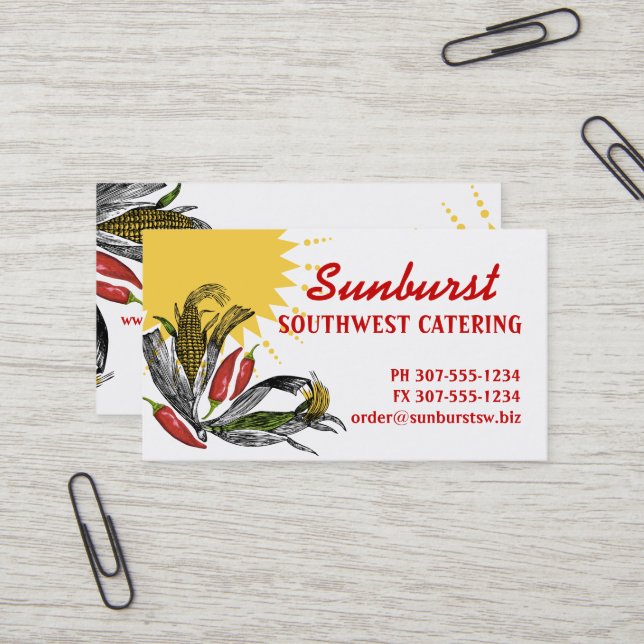 Mexican food Southwest corn pepper chef catering Business Card (Front/Back In Situ)