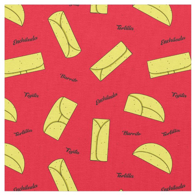 Mexican Food Tortilla, Burrito, Enchilada Pattern Fabric (Close Up)