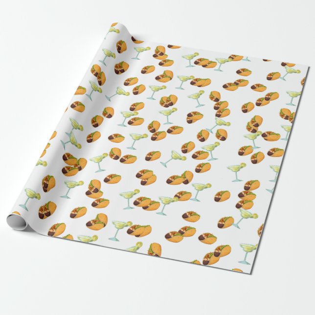 Mexican Fun Margarita Taco Tuesday Wrapping Paper (Unrolled)