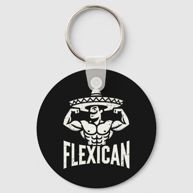 Mexican Funny Flexican Bodybuilding Flexing Muscle Keychain (Front)