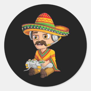 Mexican Gamer Cinco De Mayo Serape Poncho Video Ga Classic Round Sticker