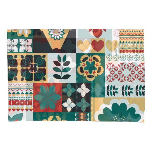 Mexican Geometric: Red Green Ornament. Pillowcase (Front)
