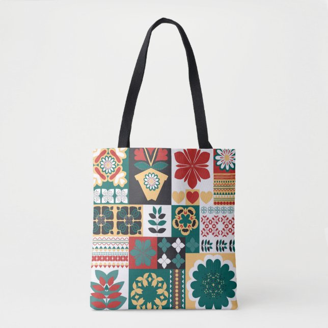 Mexican Geometric: Red Green Ornament. Tote Bag (Front)
