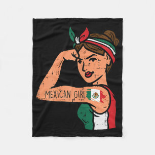 Mexican Girl Mujer Rosie Riveter Cinco De Mayo Fie Fleece Blanket