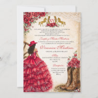 Mexican Girl Red Floral Charra Quinceañera Western