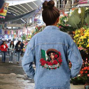 Mexican Girl Viva mexico Flag art illustration Denim Jacket