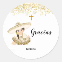 Mexican Gold Girl Charrita Baptism Sticker | Zazzle