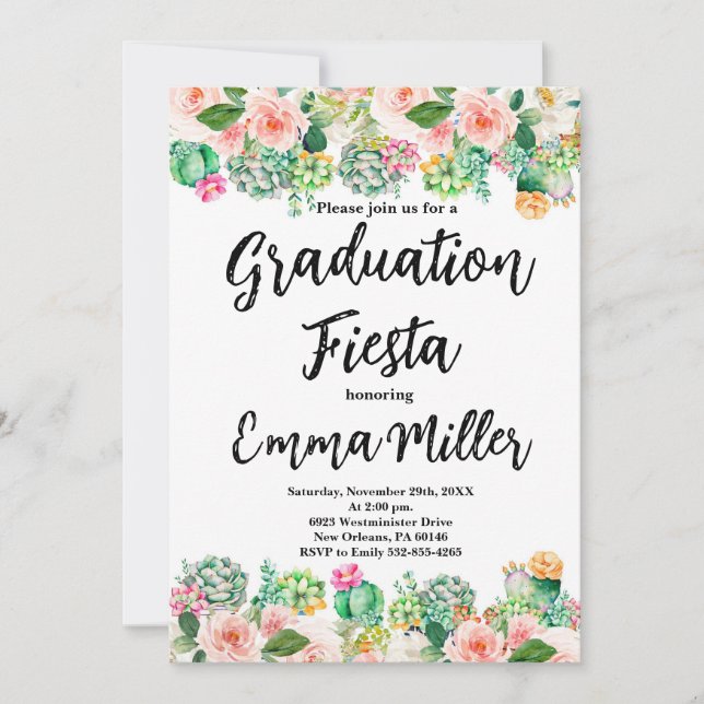 Mexican Graduation Fiesta Cactus Invitation (Front)