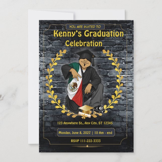 mexican Graduation Invite Class of Blue Gold Evite (Front)