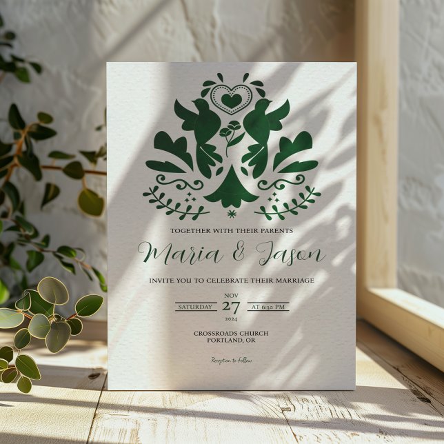 Mexican Green Modern Minimalist Elegant Wedding Invitation (Mexican Green Modern Minimalist Elegant Wedding Invitation)