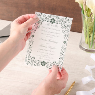 Mexican Green Talavera Wedding Vellum Invitations