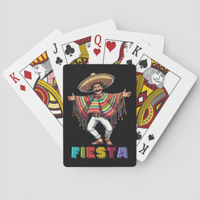 Mexican Guy In Poncho Dancing Fiesta Cinco de Mayo Playing Cards (Back)