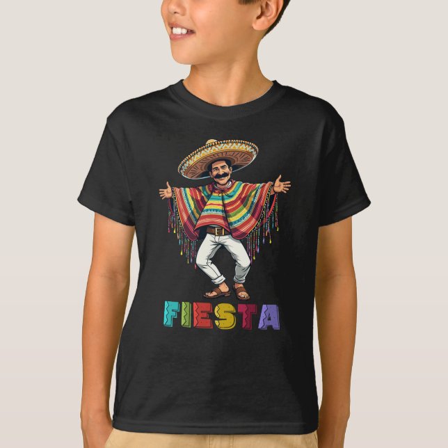 Mexican Guy In Poncho Dancing Fiesta Cinco de Mayo T-Shirt (Front)