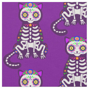 mexican halloween cat skeleton folklore fabric