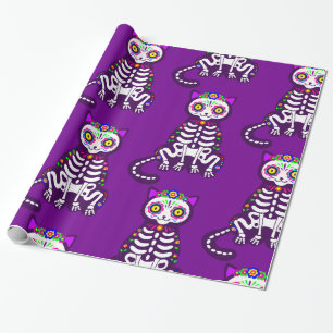 mexican halloween cat skeleton folklore  wrapping paper