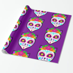 mexican halloween cat sugar skull  wrapping paper