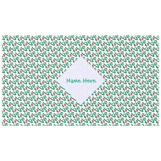 Mexican Heart Flag LOVE Tiled Green Personalized Tablecloth (Front (Horizontal))