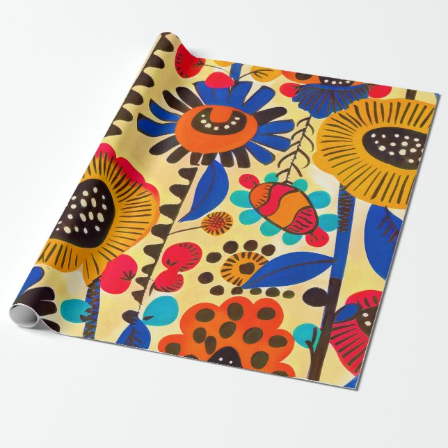 Mexican Heritage Floral Print Wrapping Paper (Unrolled)
