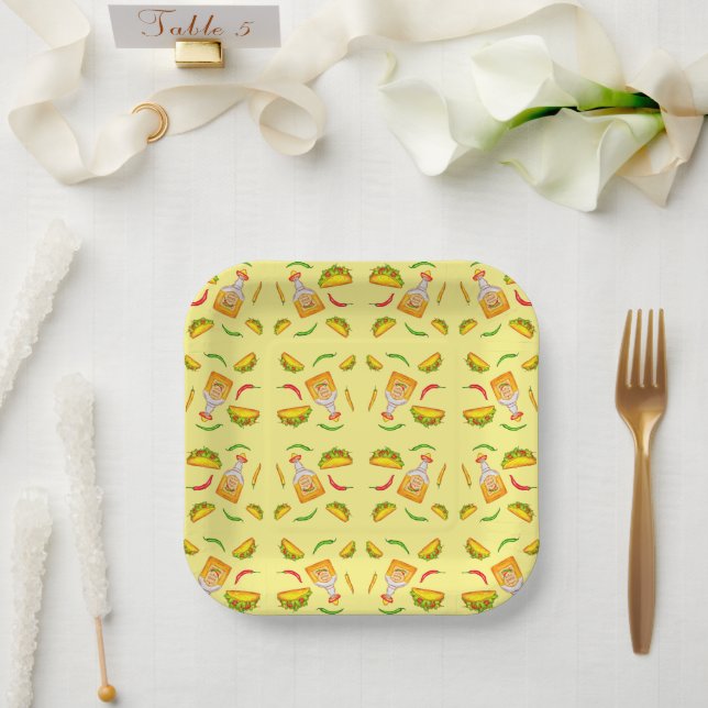 Mexican Hispanic Food Tacos Tequila Paper Plate (Wedding)