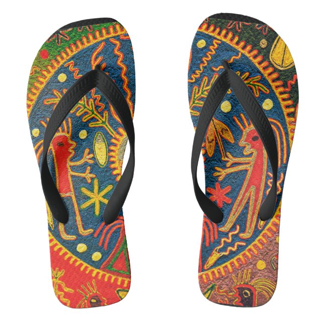 Mexican Huichol Del Sol Ritual Design Flip Flops (Footbed)