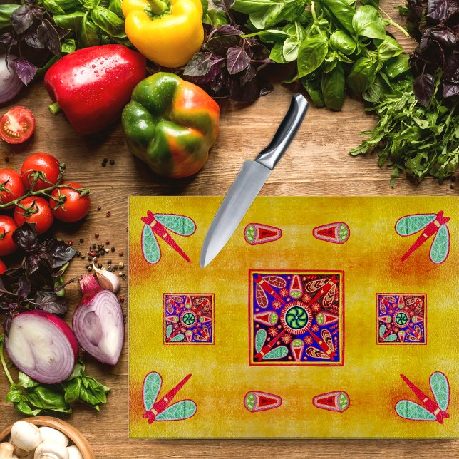 Mexican Huichol Golden & Purple Art Patterns Cutting Board (Creator Uploaded)