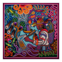 Mexican Huichol Poster - Hunter and Deer