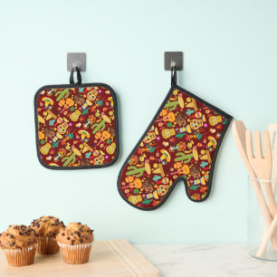 Mexican Icons Pattern Oven Mitt & Pot Holder Set