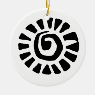Mexican Indian Sun Ceramic Ornament