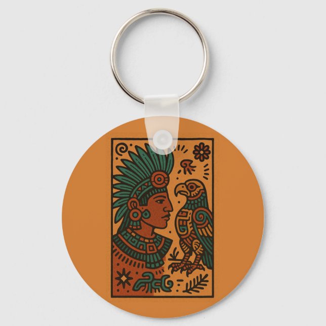 Mexican Indigenous Keychain – Warrior, Bird, Drum (Front)
