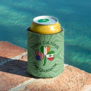 Mexican Irish American Flag Shamrock Personalized  Can Cooler
