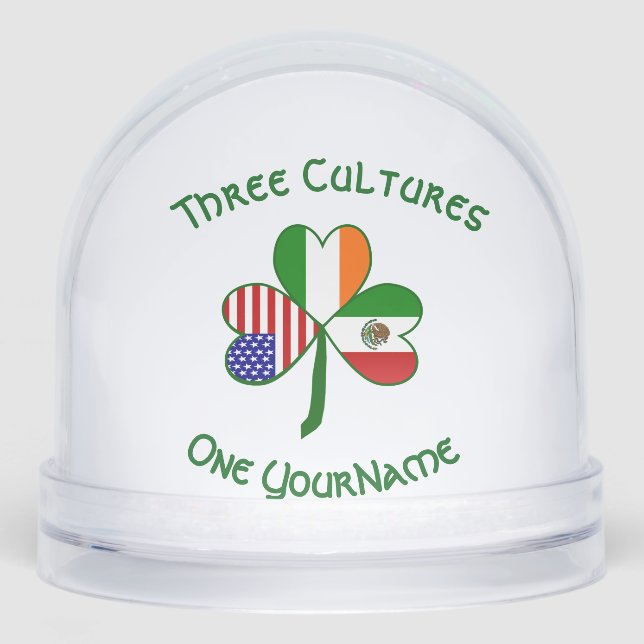 Mexican Irish American Flags Shamrock Personalized Snowglobe (Front)
