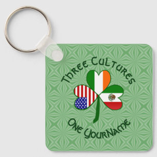 Mexican Irish American Flags Shamrock Your Name Keychain