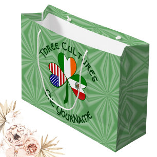 Mexican Irish USA Flag Shamrock Personalized Large Gift Bag