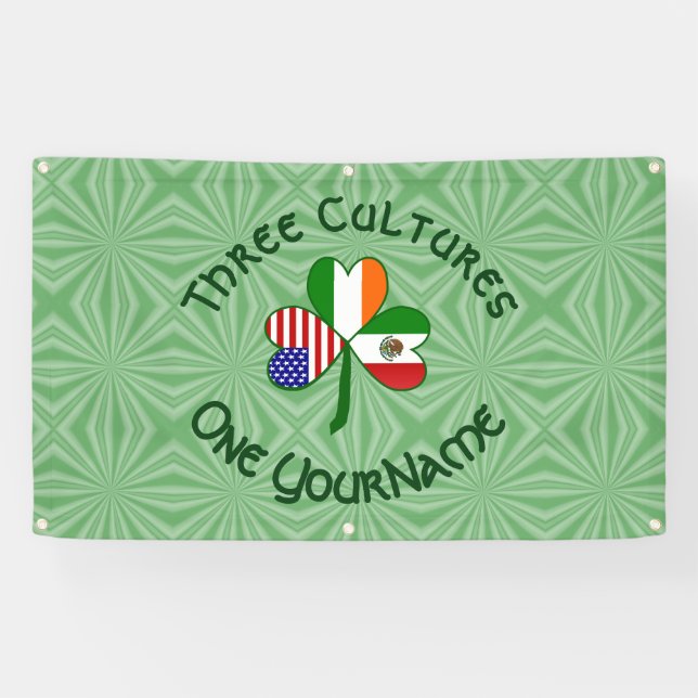 Mexican Irish USA Flags Shamrock Personalized  Banner (Horizontal)