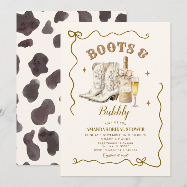Mexican Ivory Boots & Bubbly Bridal Shower  Invitation (Front/Back)