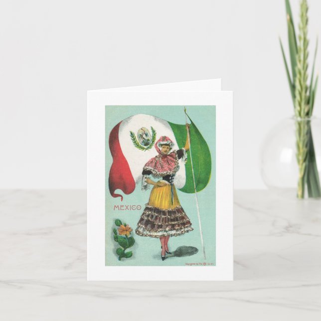 Mexican Lady & Flag-Early 1900's Card (Front)