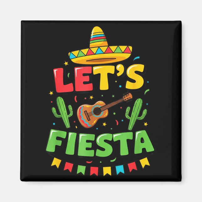 Mexican Lets Fiesta Guitar Cactus Folk Style Cinco Magnet (Front)