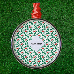 Mexican LOVE Flag in Green Love Tiled Personalized Metal Ornament
