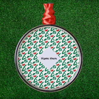 Mexican LOVE Flag in Green Love Tiled Personalized Metal Ornament