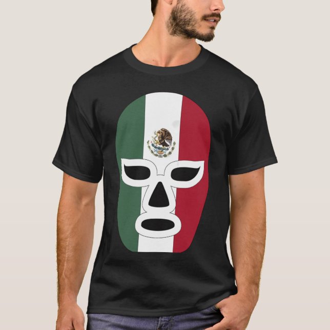 Mexican Luchador Mexico Flag Mask Wrestler T-Shirt (Front)